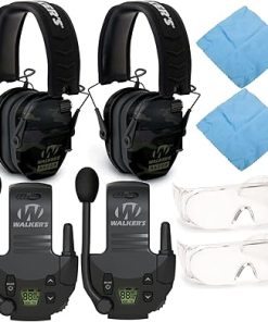 Walkers Razor Slim Electronic Muff (MultiCam Camo Gray) (2-Pack), Walkie Talkie Attachment (2-Pack), Sport Shooting (2-Pack), and Microfiber Cleaning Cloth (2-Pack) (8 Items)