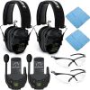 Walker's Razor Slim Electronic Muff (MultiCam Camo Gray, 2-Pack) Bundle with Walkie-Talkie Attachment (2-Pack), Shooting Glasses (2-Pack) and Cleaning Cloth (2-Pack) (8 Items)