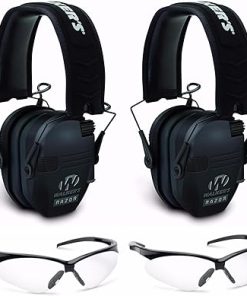 Walkers Razor Slim Electronic Hearing Protection Muffs with Sound Amplification and Suppression and Shooting Glasses Kit Bundle (2 Items)