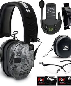 Walker's Razor Digital Ear Muffs (Raid Kryptek) with Walkie-Talkie, Hearing Protection Case, Belt Clip Holder, Shooting Glasses and Cleaning Cloth (2-Pack) Bundle (7 Items)