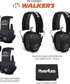 Walker’s Razor Slim Ultra Low Profile Compact Design Adjustable Hearing Protection Electronic Earmuffs – Black Bundle With WALKER’S Razor Walkie Talkie Attachment – 22 Channels 3 Miles Range (2 Pack) 2