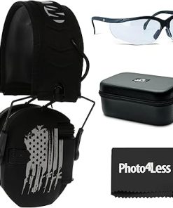 Walker's Razor Freedom Series US Flag Electronic Earmuffs Bundle Game Ear Sport Glasses - Clear Lens, Weather-Resistant Storage Case