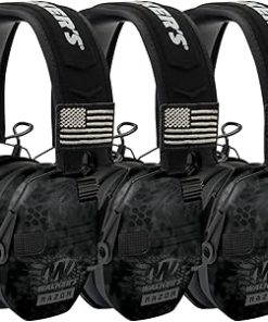 Walkers Razor Patriot Series Hi-Gain Omnidirectional Microphone Adjustable Range Shooting Hunting Hearing Protection Electronic Earmuffs (Kryptek Camo) (3-Pack)