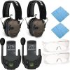Walkers Razor Slim Electronic Muff (OD GRN Patriot) with Tactical/Hunting Walkie Talkie, Sport Shooting Glasses, Microfiber Cleaning Cloth Bundle (4 Items) 4